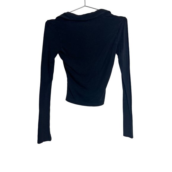 Ninety Percent Shirt Womens XS Black Long Sleeve Fitted Deep VNeck Blouse Casual - Picture 4 of 6